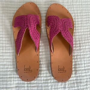 Beek Myna Women’s Pink Leather Woven Slide Sandals Size 10 Original Box Included